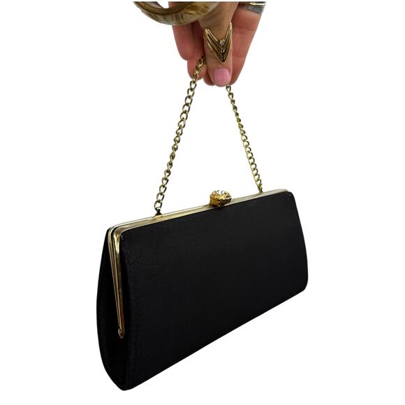 1950's gold crystal rose kiss lock chain strap black mini purse - Picture 4 of 5